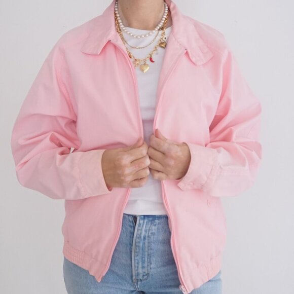 Vintage Serge Saint Yves Sport Pastel Pink Zip Up Lightweight Bomber Jacket S - Picture 1 of 13